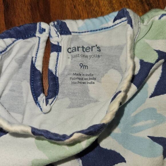 5 For $25 Carter's Blue and White Floral Romper With Flutter Sleeves Size 9M - Picture 4 of 7
